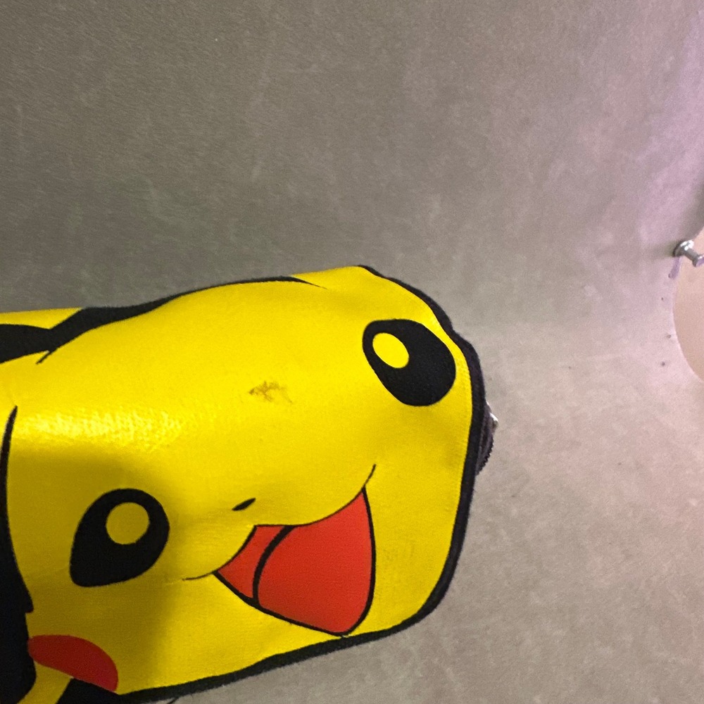 Pokemon Pikachu KA-CHU Canvas Pouch Two Zipper Compartment Case Black Yellow - Picture 5 of 9
